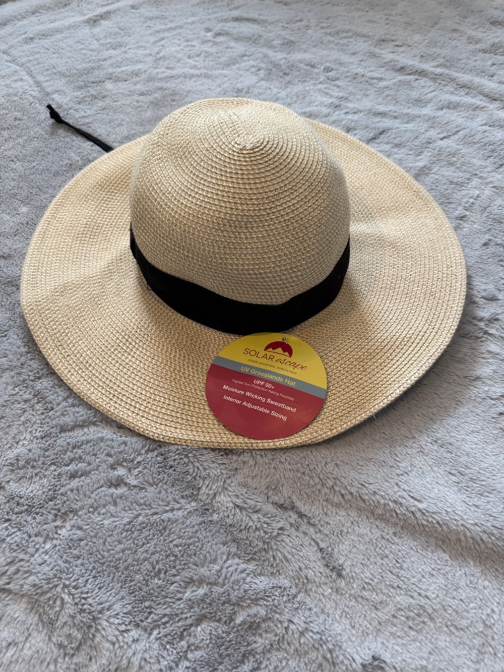 Adjustable Wide Brim Straw Sun Hat with Black Band